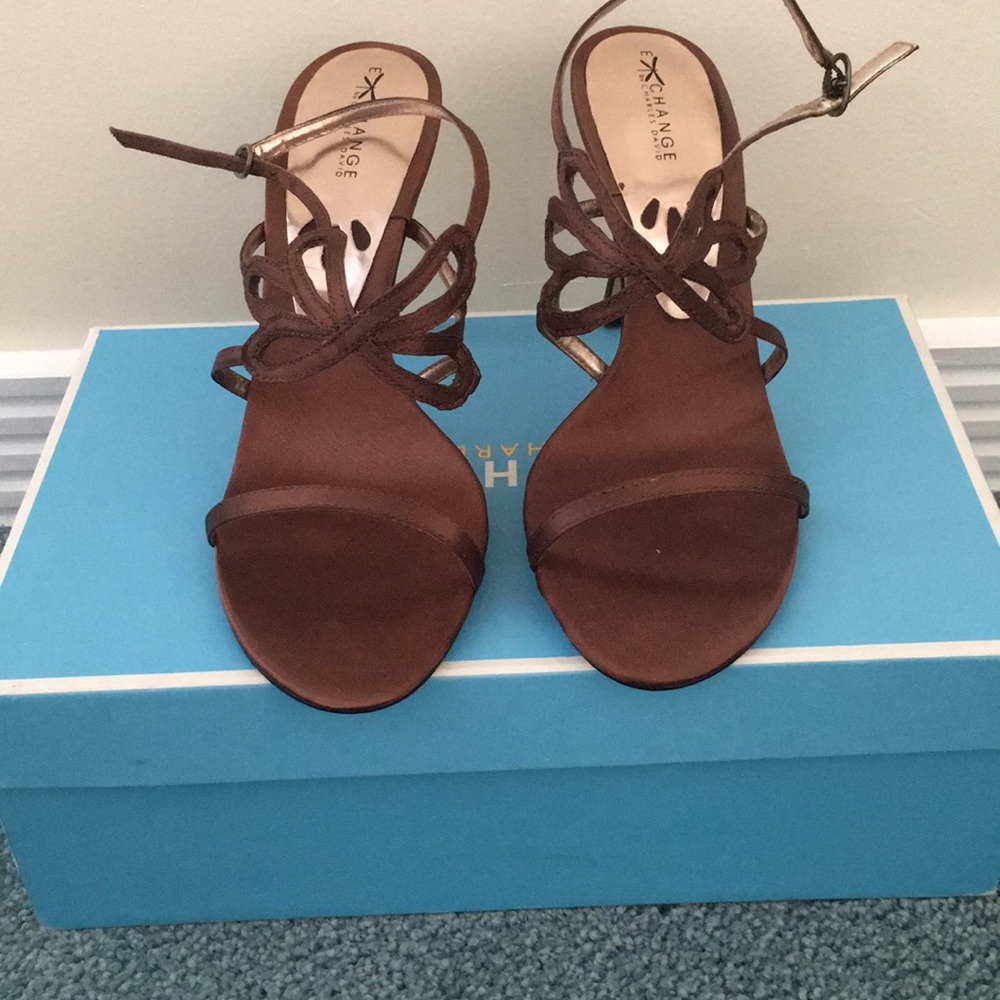 Brown satin butterfly high heel
